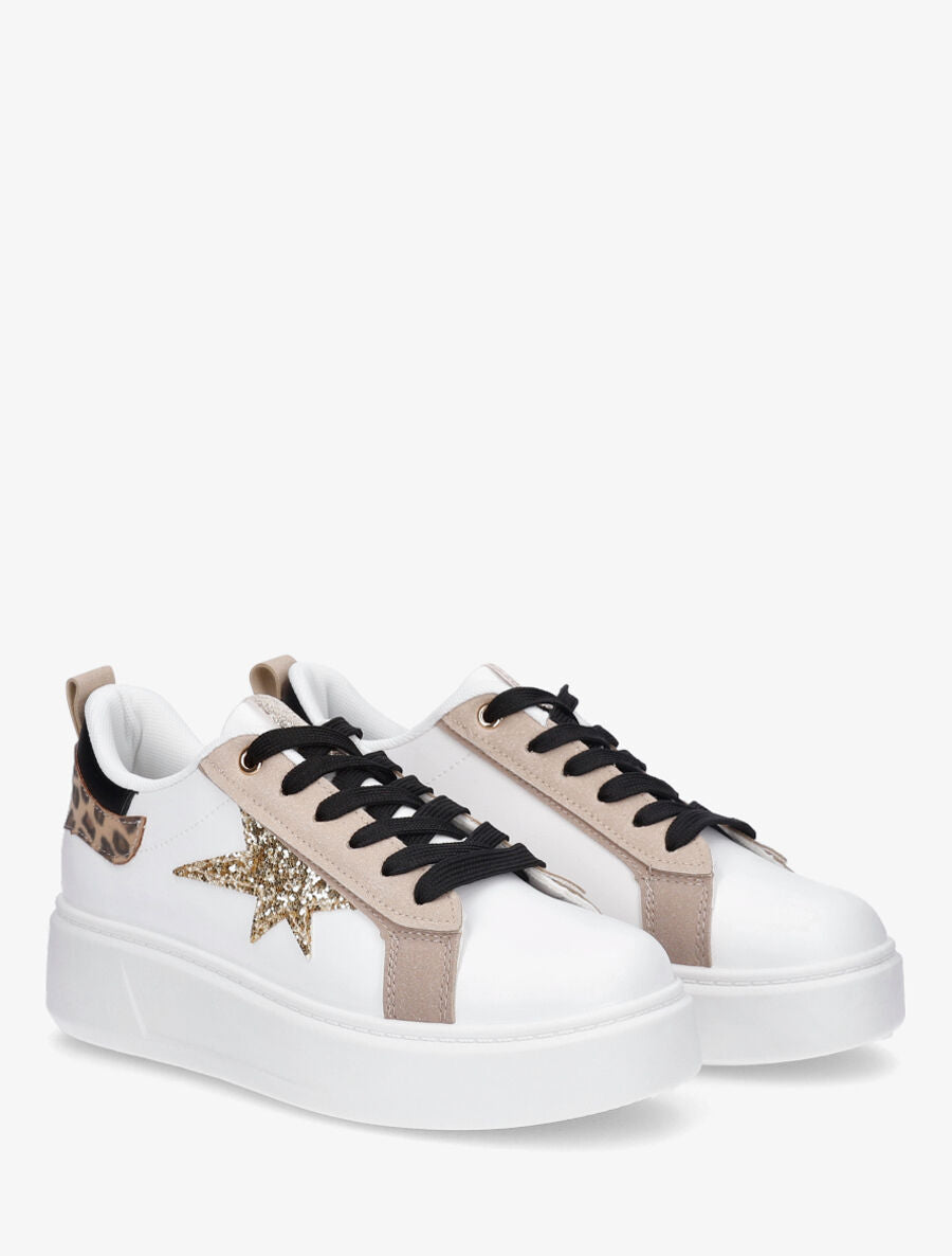 Sneakers en simili à motif étoile pailletée - Noir - 4