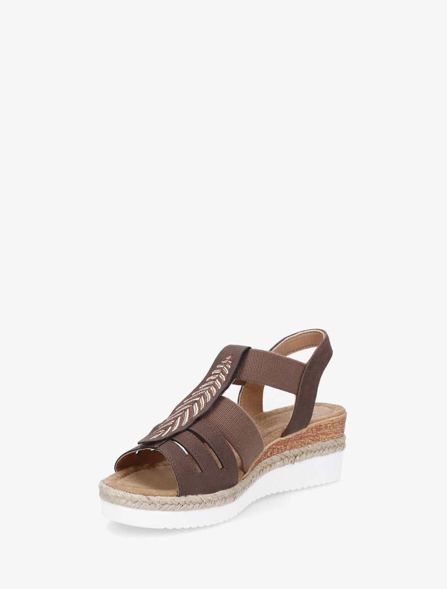 Sandales compensées à motif feuille - Marron - 3