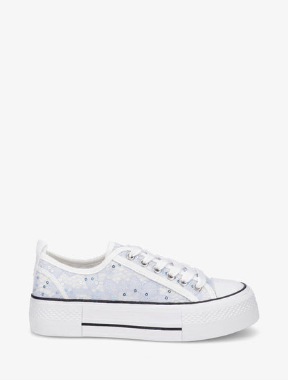 Sneakers à plateforme et sequins - Bleu - 1