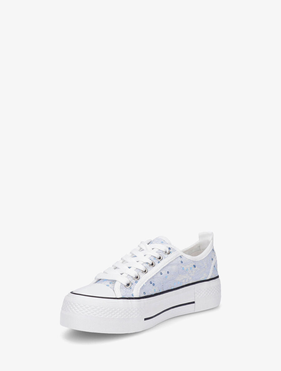 Sneakers à plateforme et sequins - Bleu - 3
