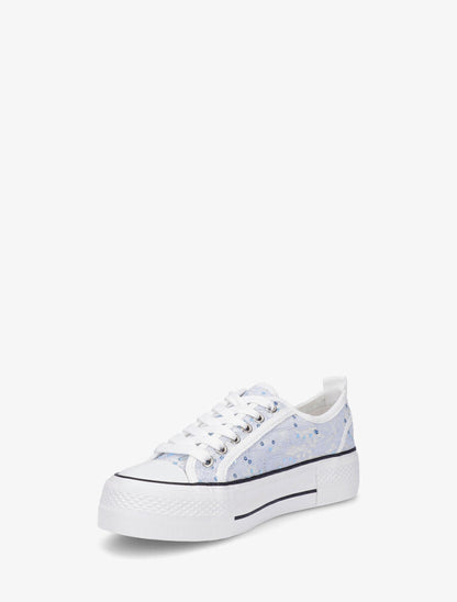 Sneakers à plateforme et sequins - Bleu - 3