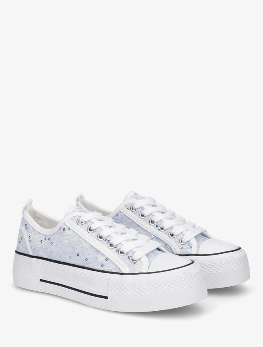 Sneakers à plateforme et sequins - Bleu - 4