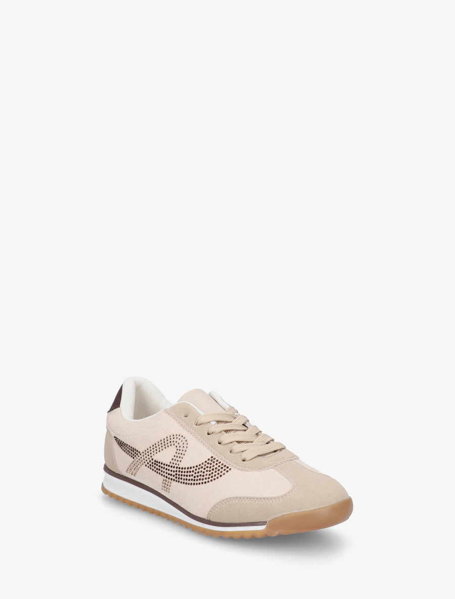 Sneakers à strass en suédine - Beige - 2