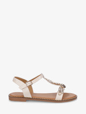 Nu-pieds en simili à empiècement métal - Beige - 1