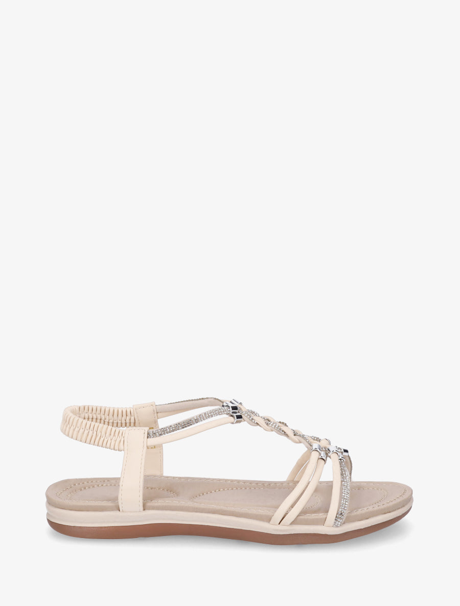 Nu-pieds à brides tressées et strassées - Beige - 1
