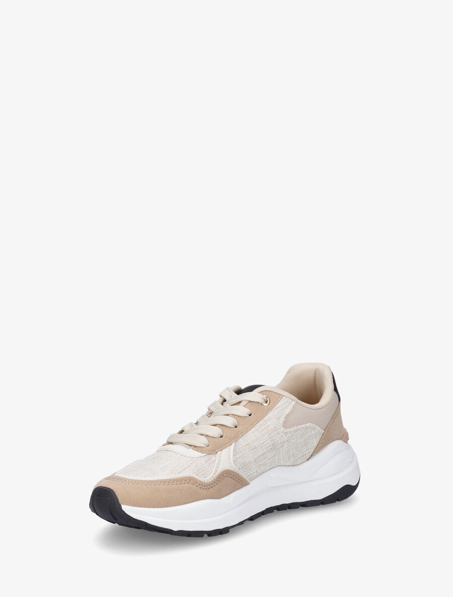 Baskets en simili à empiècement en tissu - Noir - 3