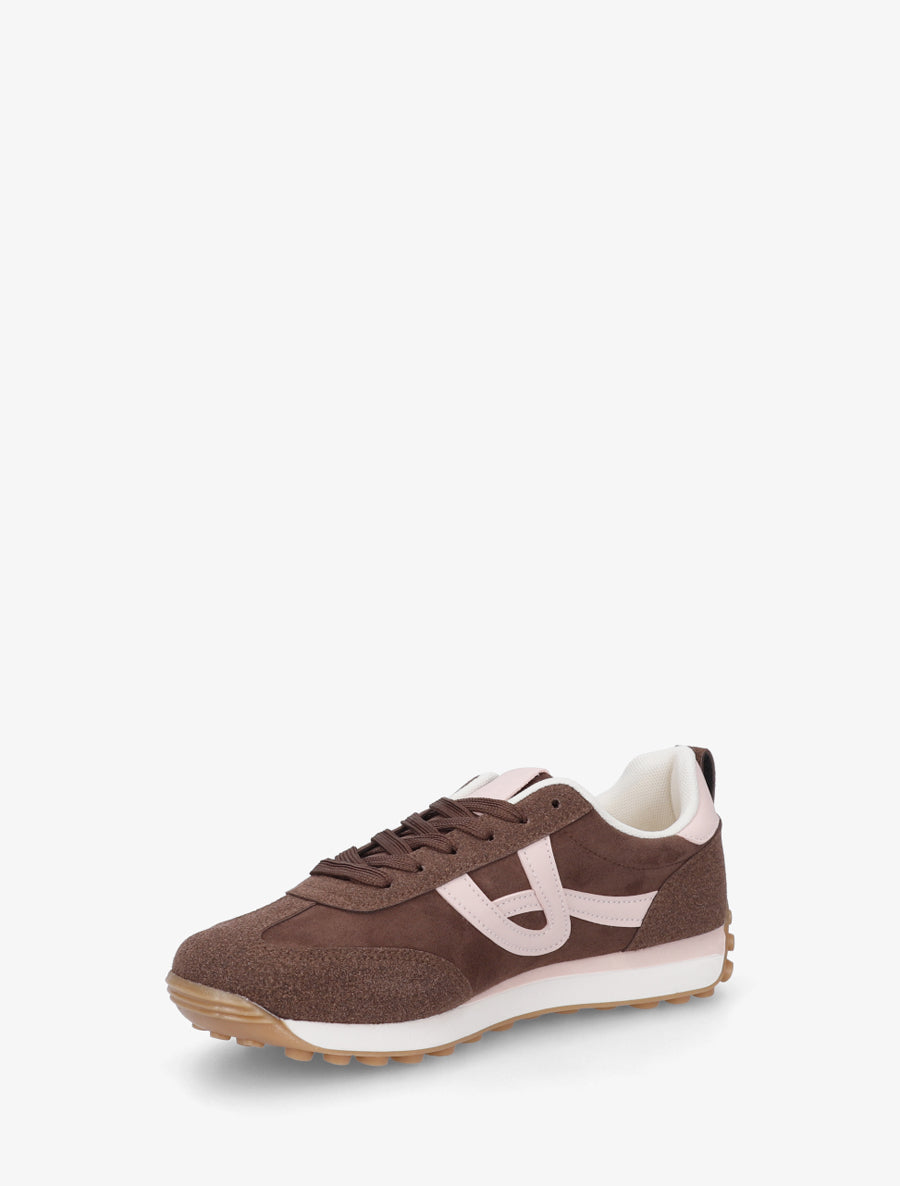 Sneakers en suédine à détails contrastants - Marron - 3
