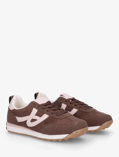 Sneakers en suédine à détails contrastants - Marron - 4