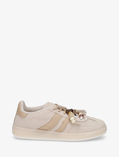 Baskets en suédine à perles - Beige - 1