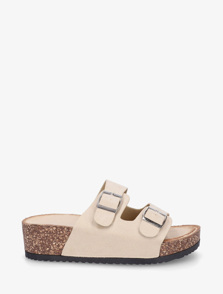 Claquettes en suédine à semelle effet liège - Beige - 1