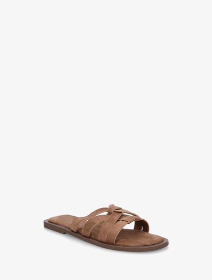 Mules plates entrelacées en suédine - Marron - 2