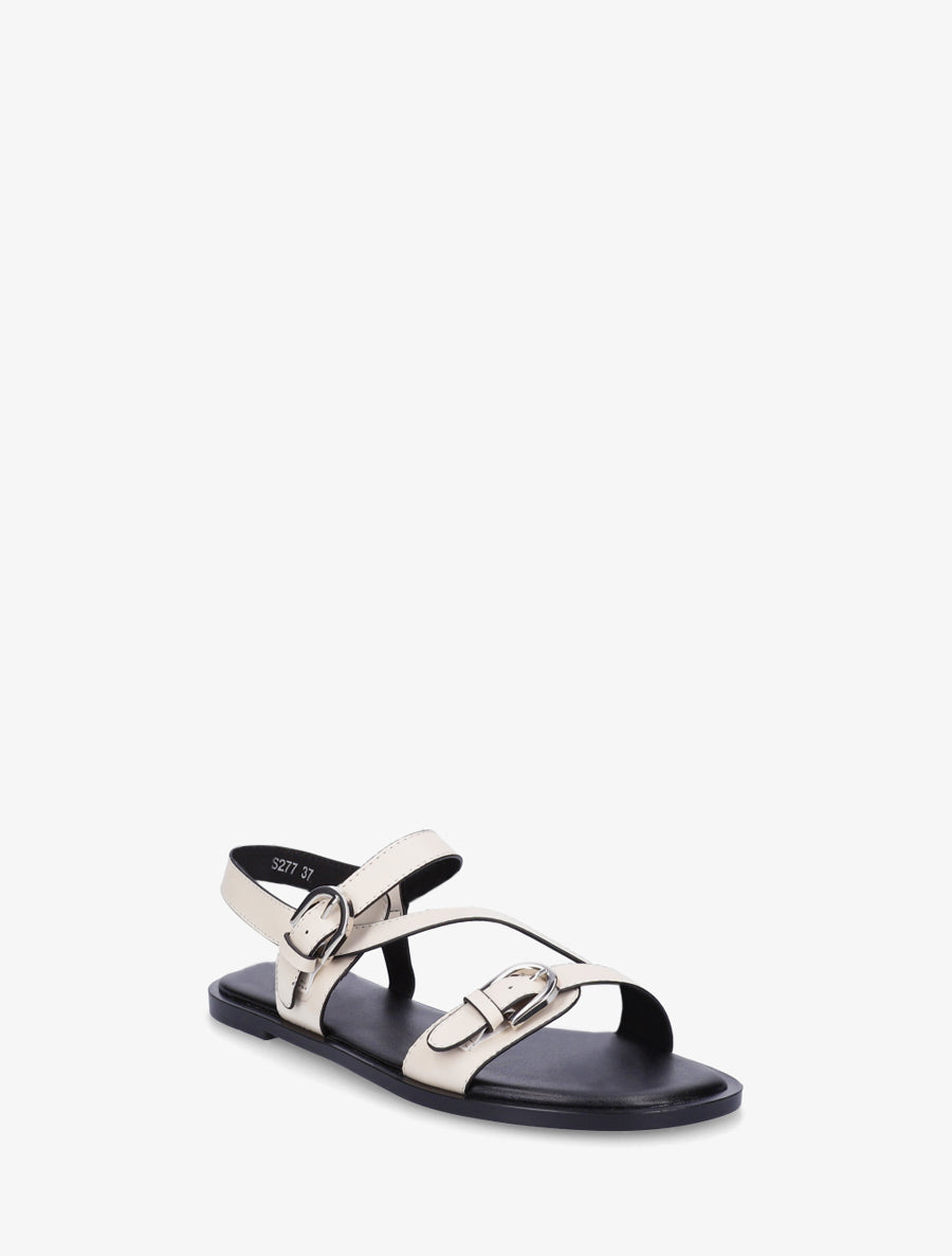 Sandales plates à double boucles en simili - Beige - 2