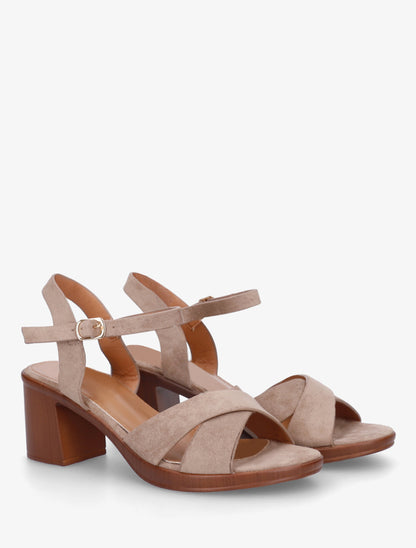 Sandales croisées en suédine à talon carré - Taupe - 4