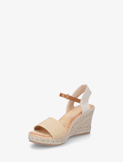 Sandales compensées à bride effet paille tissé - Beige - 3