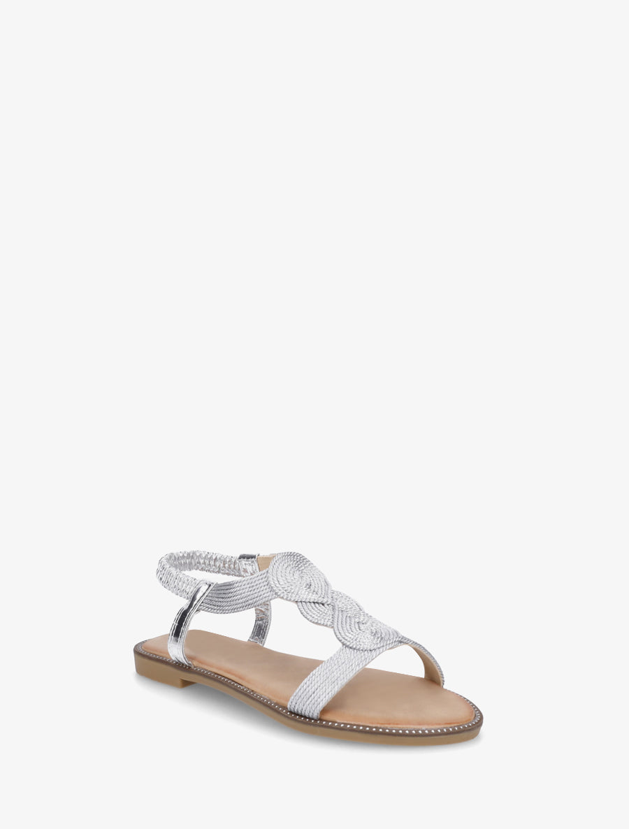 Nu-pieds tressés à cheville élastiquée - Argent - 2