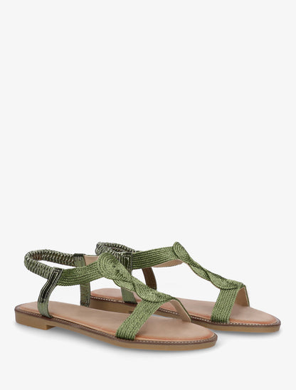 Nu-pieds tressés à cheville élastiquée - Vert olive - 4