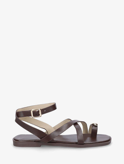 Nu-pieds à entredoigt et bijou métal - Marron - 1