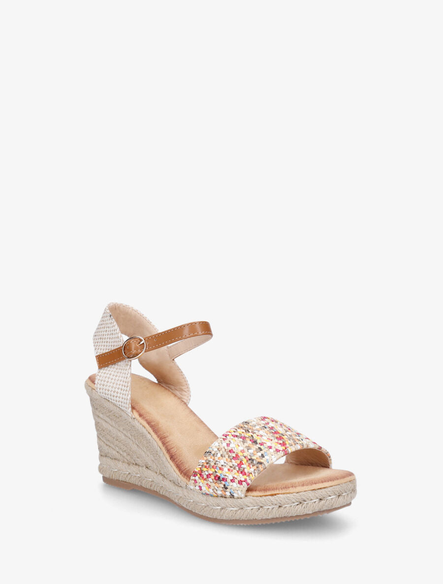 Sandales compensées à bride effet paille tissé - Multicolore - 2