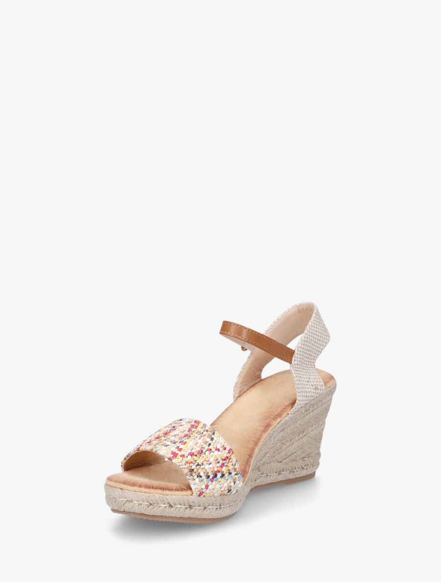 Sandales compensées à bride effet paille tissé - Multicolore - 3