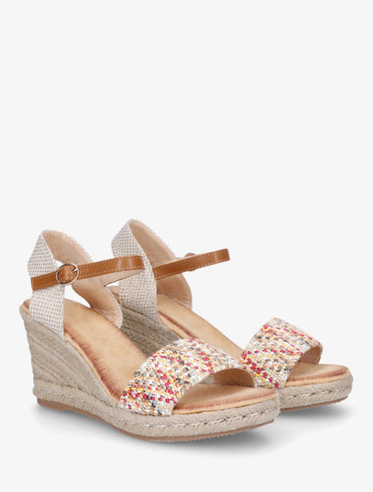 Sandales compensées à bride effet paille tissé - Multicolore - 4