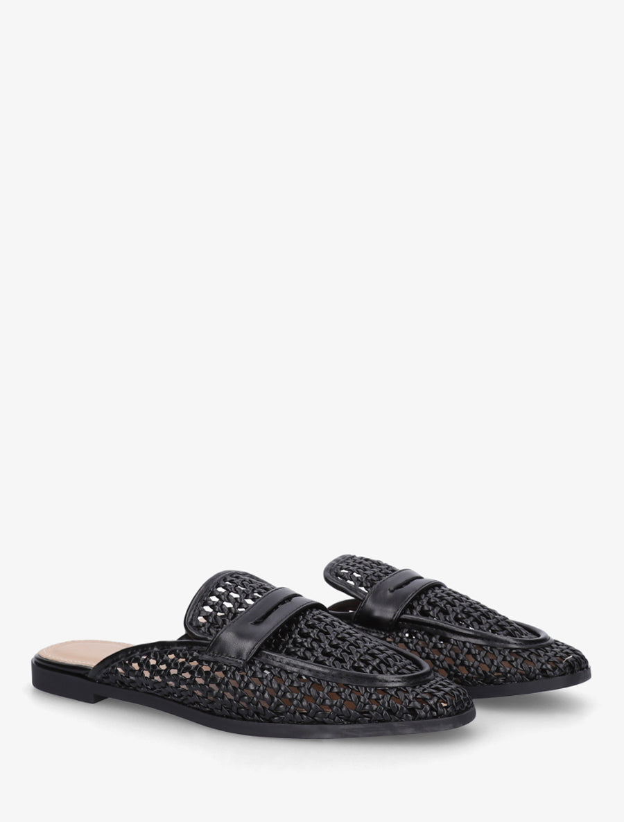 Mules style mocassin effet tressé - Noir - 4