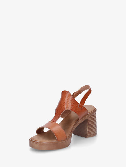 Sandales à talon en simili effet grainé - Camel - 3