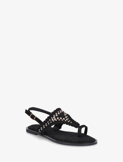 Sandales en suédine à ganse cloutée - Noir - 2