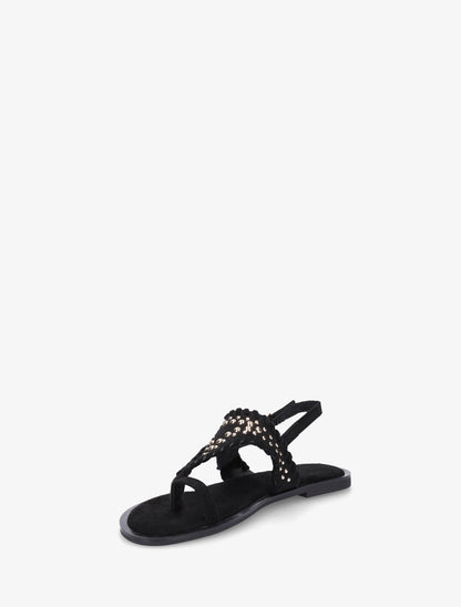 Sandales en suédine à ganse cloutée - Noir - 3