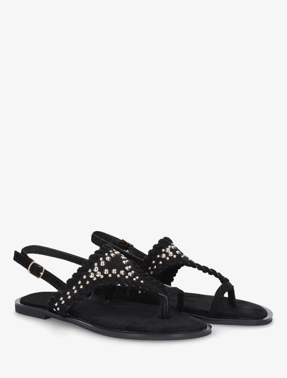 Sandales en suédine à ganse cloutée - Noir - 4