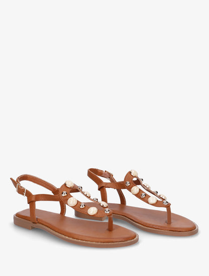 Nu-pieds à clous et bijoux marbrés - Camel - 4