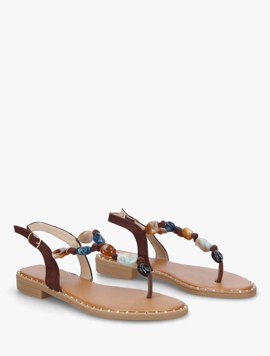 Nu-pieds à perles et entredoigt - Marron - 4