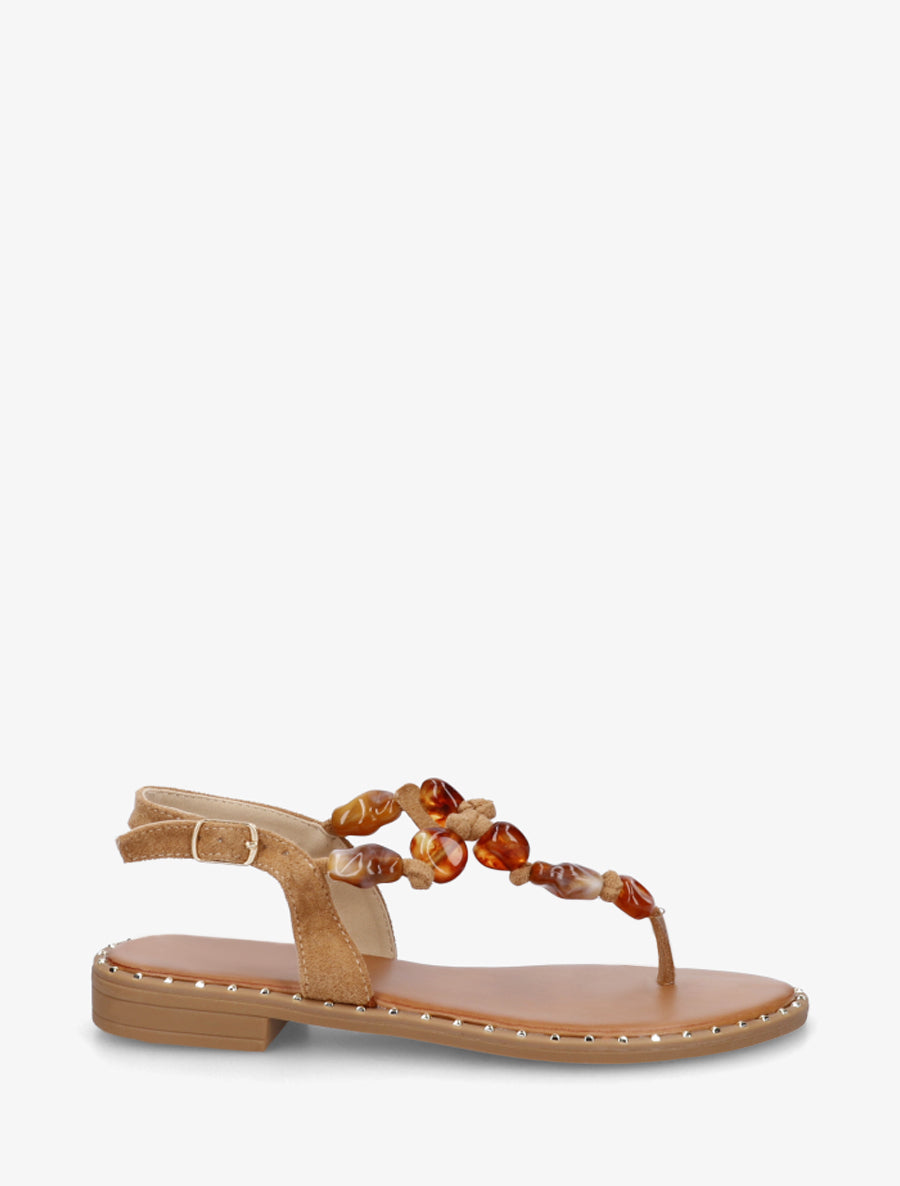 Nu-pieds à perles et entredoigt - Camel - 1