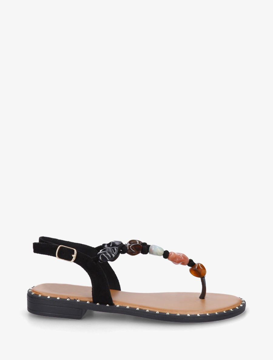 Nu-pieds à perles et entredoigt - Noir - 1