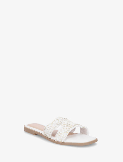 Claquettes en simili à détail irisé - Blanc - 2