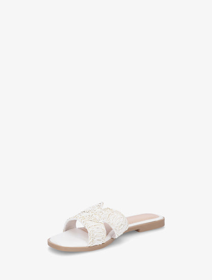 Claquettes en simili à détail irisé - Blanc - 3