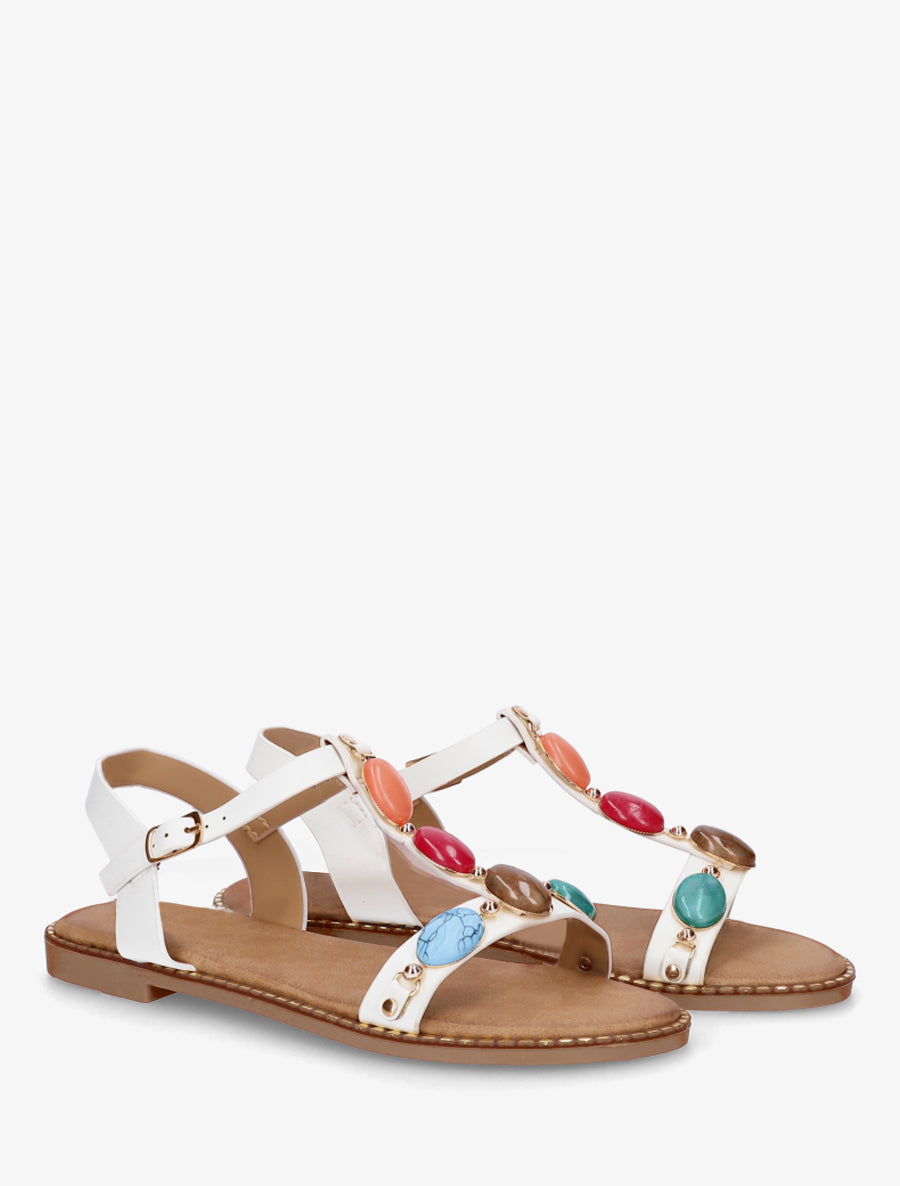 Sandales plates en simili à pierres en résine - Blanc - 4