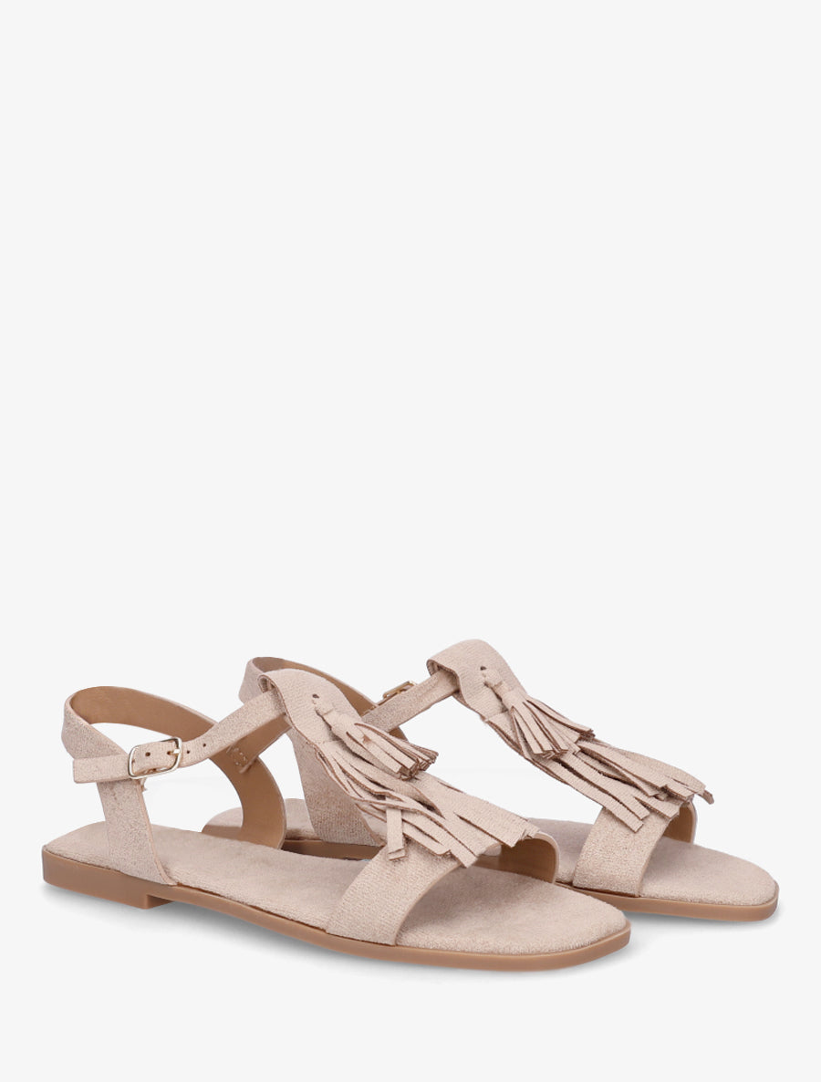 Sandales en suédine à franges - Taupe - 4