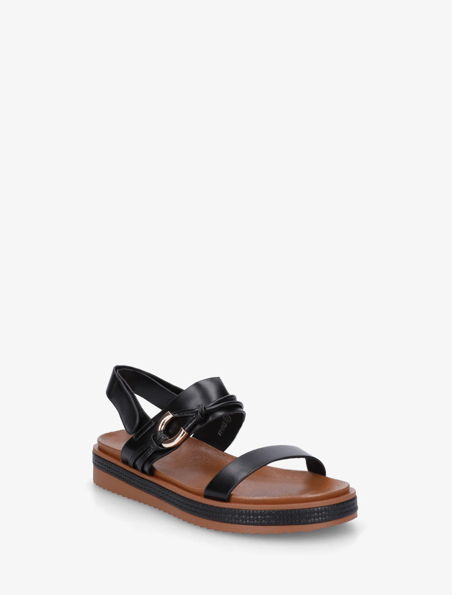 Sandales plates à boucle métallique fantaisie - Noir - 2