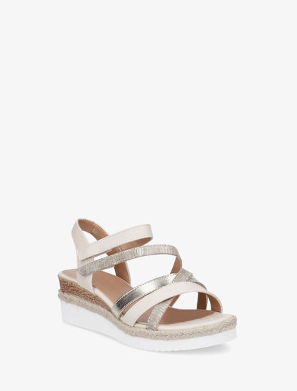 Sandales compensées à double scratchs - Beige - 2