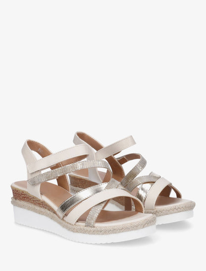 Sandales compensées à double scratchs - Beige - 4