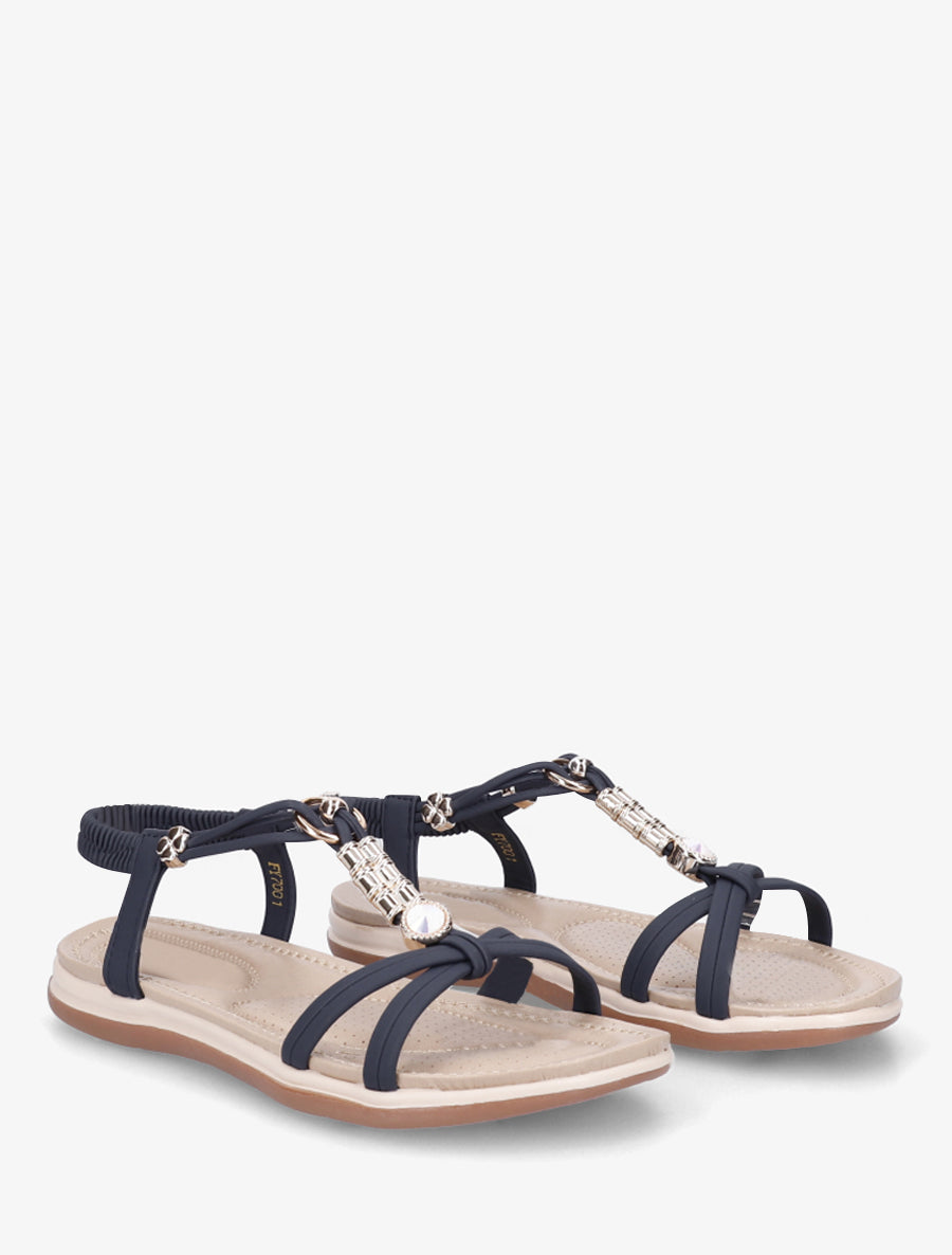 Nu-pieds à empiècement bijoux - Marine - 4