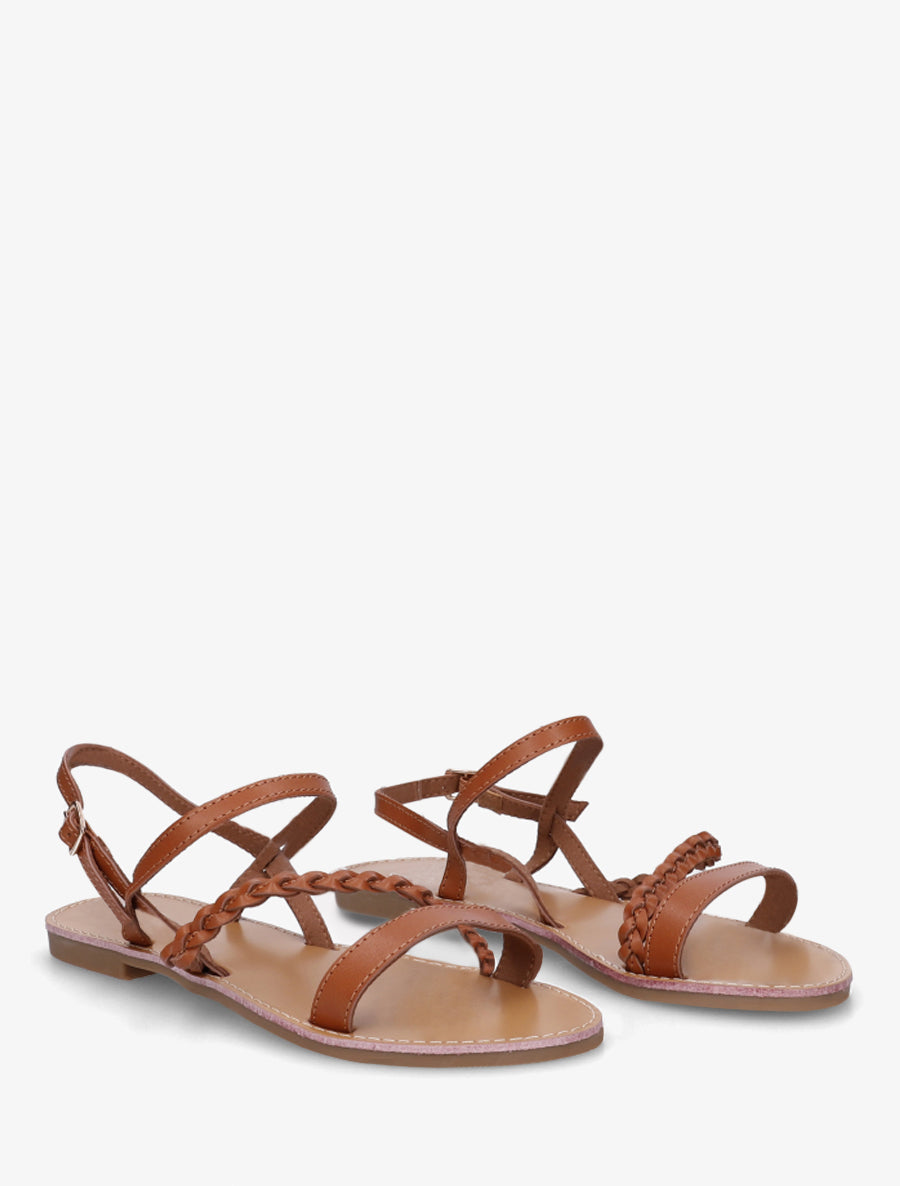 Nu-pieds à bride en biais tressée - Camel - 4