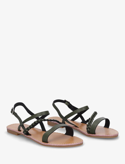 Nu-pieds à bride en biais tressée - Kaki - 4