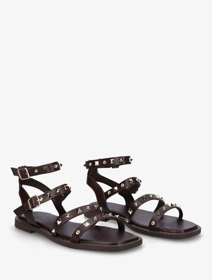 Nu-pieds à multibrides cloutées - Marron - 4