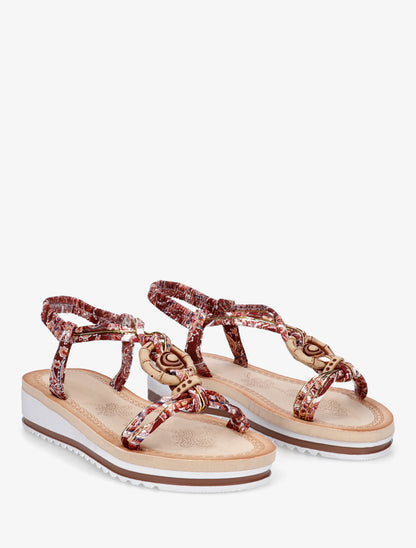Sandales compensées à empiècement bijoux en bois - Camel - 4