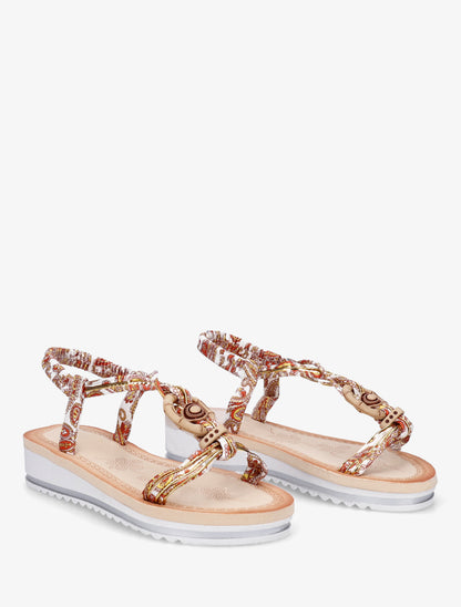 Sandales compensées à empiècement bijoux en bois - Blanc - 4