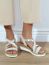 Sandales compensées en tissu à scratch - Beige - 1