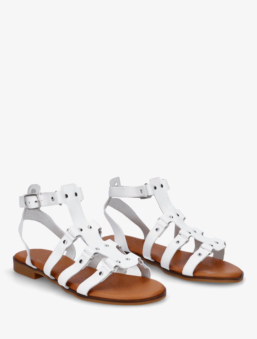 Nu-pieds en simili à clous style spartiates - Blanc - 4