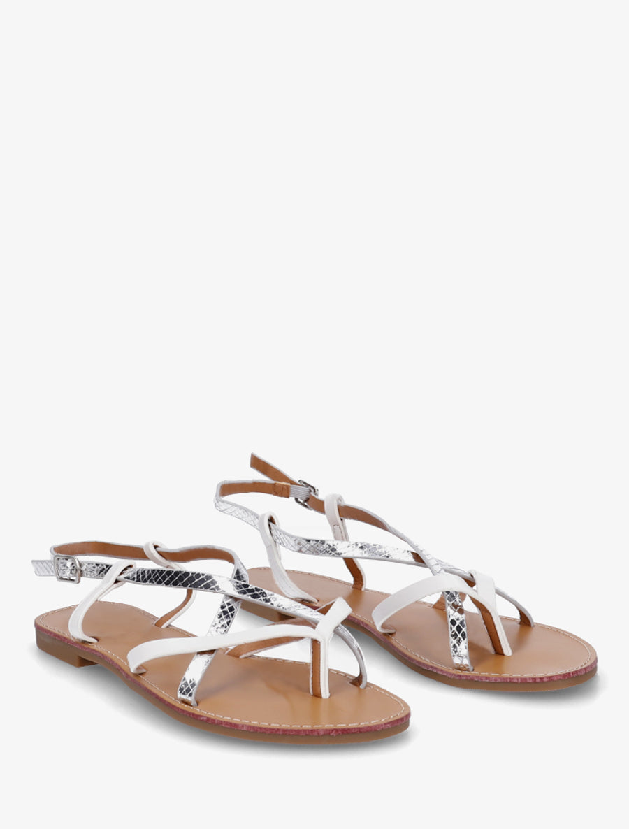 Nu-pieds effet python à brides croisées - Argent - 4