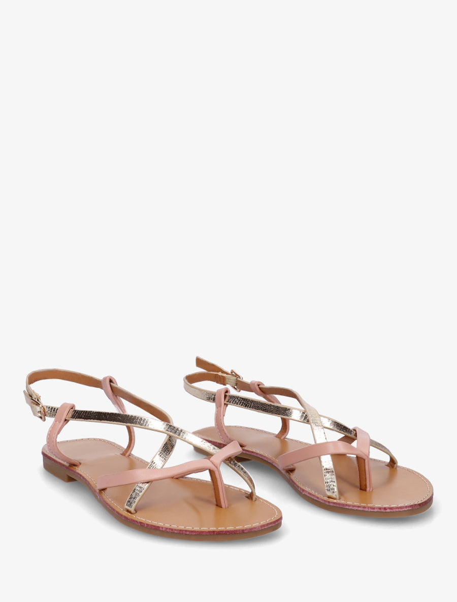 Nu-pieds effet craquelé à brides croisées - Rose - 4